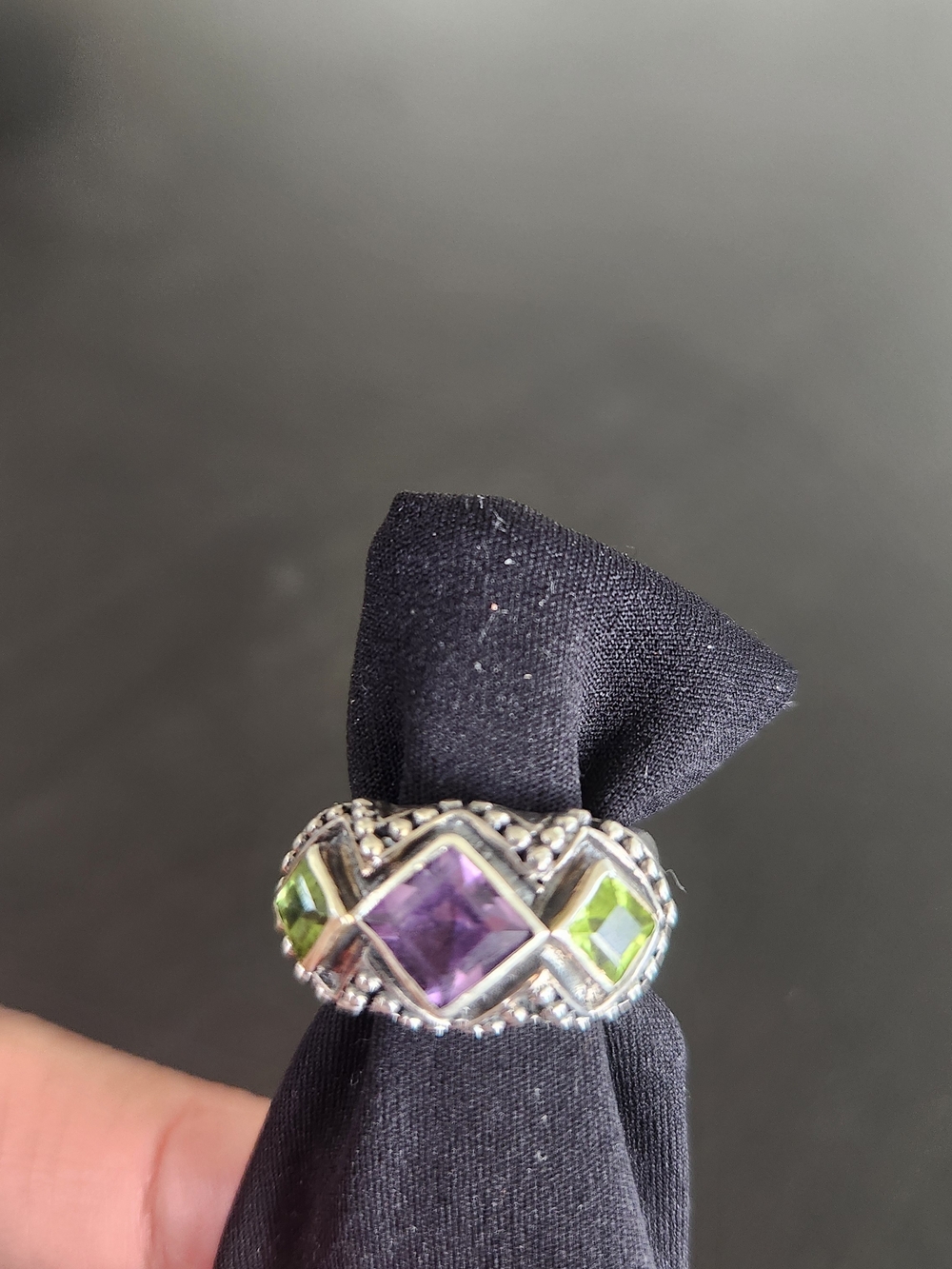 Sterling Silver Amethyst and Peridot Stone Ring